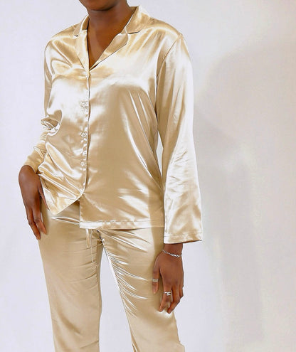 Beige Satin Pyjama Set